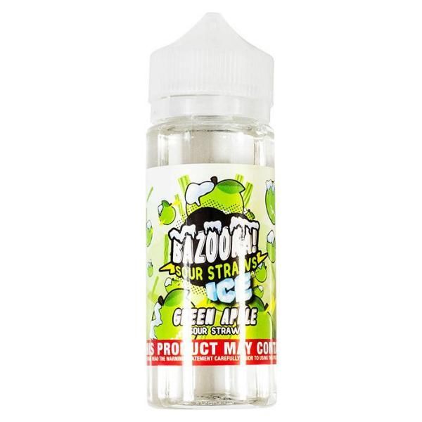 GREEN APPLE ICE SOUR STRAWS E-LIQUID BY BAZOOKA 10...